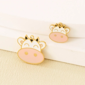 Cute cartoon cow enamel pendant in 18K gold plated stainless steel for DIY jewelry making