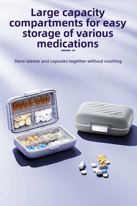 Macro detail of portable purple pill organizer with multi-compartment visible lids