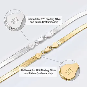 Elegant 925 sterling silver herringbone snake chain necklaces in gold and silver finish