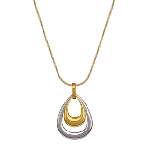 Minimalist double layer teardrop pendant necklace in gold and silver stainless steel