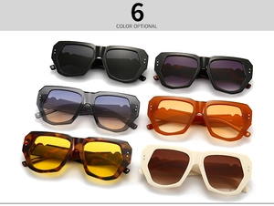 Detailed catalog of polygon sunglasses in six assorted frame colors and tinted lenses