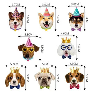 Dog theme cake toppers set with size measurements for birthday party decorations