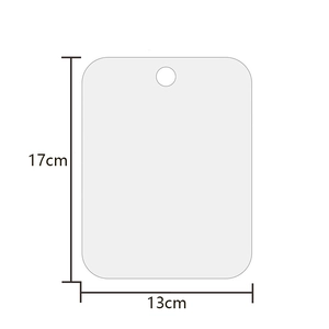 Detail view of acrylic shaving mirror dimensions showing 17cm height and 13cm width