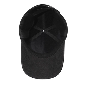 Black winter baseball cap for men with warm ear flaps and thick thermal fleece lining