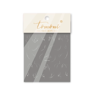 Close-up of MS-109 nail art stickers featuring white abstract line art patterns