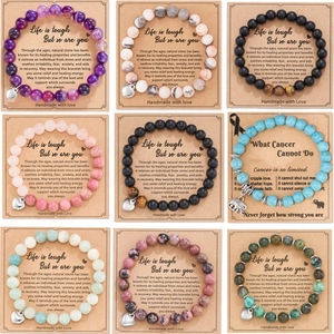 Handmade Natural Stone Beaded Bracelet With Heart Elephant Charm And Motivational Card Pink Zebra Stone Agate Bracelet Unisex Jewelry