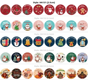 Detailed view of 2.5cm round holiday seal stickers for Christmas and Thanksgiving labels