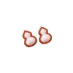 Minimalistische 18K vergoldete Flaschenkürbis Ohrstecker mit weißer Jade und Kristallen