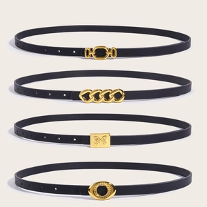 Women Skinny Belt PU Leather With Alloy Golden Buckle Fashion Vintage Versatile Waist Strap For Jeans Trousers