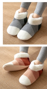 Detail of non-slip sole and plush lining on thermal winter fleece slipper socks