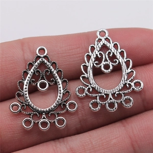 Antique silver teardrop hollow earring connector for DIY jewelry making accessories