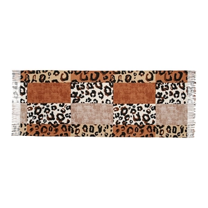 Écharpe patchwork imprimé léopard en imitation cachemire avec franges pour femme hiver