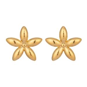 Boucles d'oreilles fleurs en acier inoxydable plaqué or 18 carats sur fond blanc