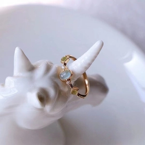 Elegant Alloy Colorful Glass Gemstone Open Ring For Women Adjustable Gold Plated Minimalist Geometric Fashion Finger Ring Jewelry Gift