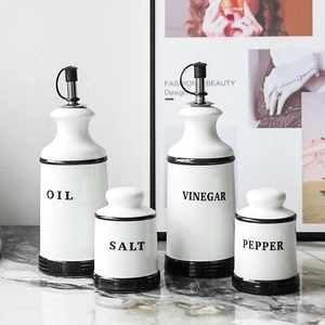 Barattoli Condimento Ceramica Bottiglie Olio Aceto Spargisale Pepe Beccuccio Inox Cucina Minimalista