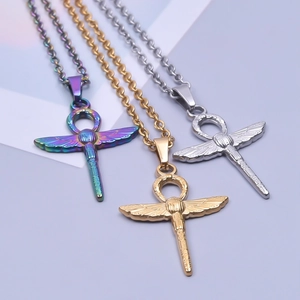 Ankh dragonfly pendants in gold, silver, and rainbow finishes for necklaces
