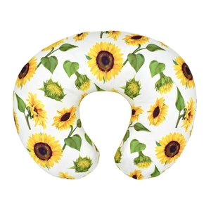 Detailed view of the soft white nursing pillow cover with sunflower floral patterns