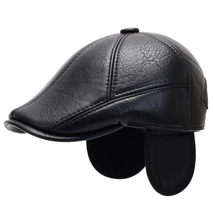 Winter faux leather men duckbill cap with folding ear flaps for cold weather warmth