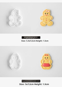 Detailed view of gingerbread man cookie cutters with dimensions for festive baking