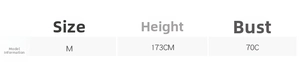 Size chart showing model measurements for long flare sleeve printed dress, Size M, 173cm