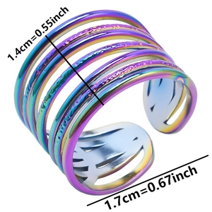 Guide de taille de bague arc-en-ciel avec largeur de 1,4 cm et diamètre de 1,7 cm