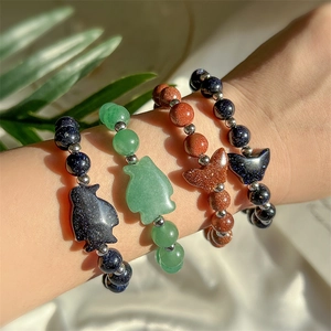 Natural Sandstone Aventurine Beaded Bracelet With Butterfly Fish Charm Handmade Retro Ethnic Jewelry For Women