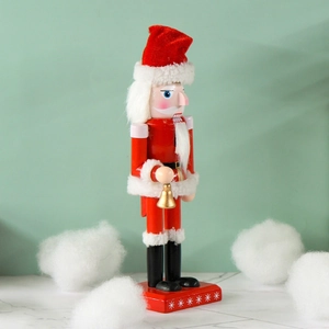 25cm red wooden Santa Claus nutcracker with bell and golden star base decoration
