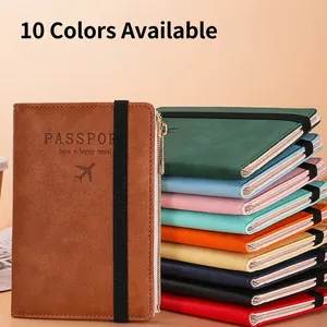 Multifunctional RFID passport holder in 10 colors with elastic strap and PU leather finish
