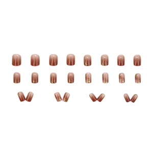 Faux ongles dégradé ambre avec feuille d'or et paillettes, ensemble de 24 pièces courtes