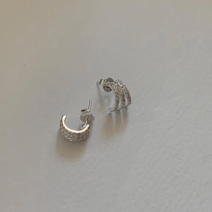Minimalist 925 sterling silver hoop earrings featuring three rows of sparkling zircon stones