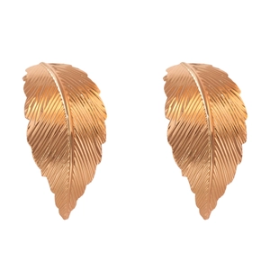 Elegant rose gold leaf earrings with textured veins and polished metallic finish