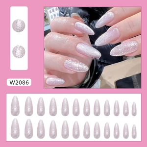 24 pieces of shimmering glitter almond-shaped press on nails in soft pink finish