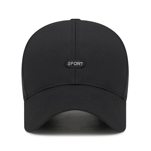 Quick-dry mesh baseball cap with SPORT embroidery and breathable side vents in black