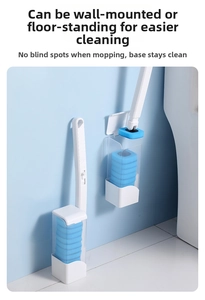 Wall-mounted and floor-standing disposable toilet brush set with sponge refills