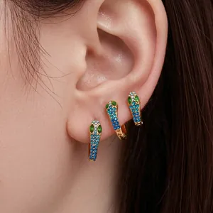 Snake Hoop Earrings Gold Plated Stainless Steel With Colorful Zircon Micro Pave U Shaped Geometric Jewelry For Women