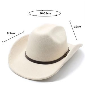 Detailed dimensions of beige wool felt fedora with 56-58cm circumference and leather band