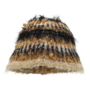 Colorful plush knit fisherman hat with multi-color confetti texture for women winter