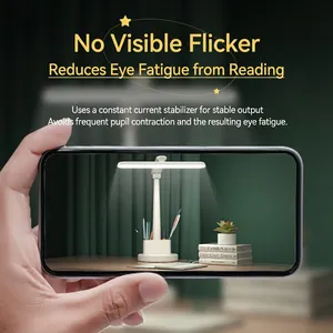White LED desk lamp with pen holder and foldable arm featuring flicker-free eye protection
