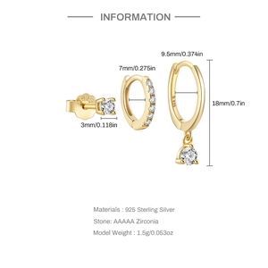 Detailed size specifications for 925 silver Evil Eye earring set with zirconia