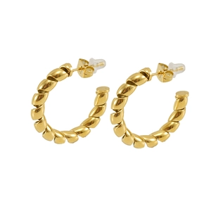 18K gold plated stainless steel twisted hoop earrings with minimalist C-shape design