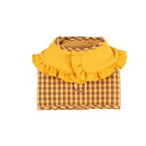 Yellow plaid dog harness vest with ruffle trim and breathable mesh for small pets