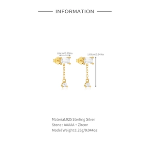 Detail view of S925 sterling silver infinity earrings with zircon size measurements