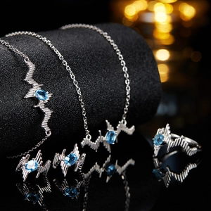 925 Sterling Silver Heartbeat EKG Necklace For Women With Natural Topaz Garnet Gemstone Inlaid Minimalist Jewelry Gift