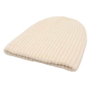 Winter cream white ribbed knit beanie hat for women featuring warm fuzzy plush texture