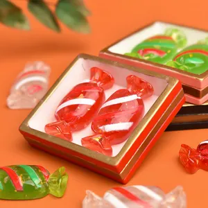 Miniature resin Christmas glitter candy ornaments with base box for DIY crafts and decor