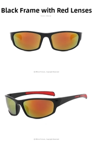Close-up of sports sunglasses in black frame with red reflective lenses and side view