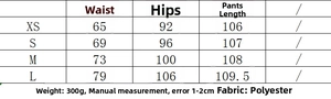 Guía de tallas para conjunto de lunares con medidas de cintura y cadera de XS a L