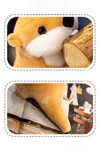 Close-up of soft orange plush marmot toy fabric texture and detailed facial stitching