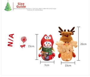 Detailed size specifications for snowman and elk Christmas candy jars with dimensions
