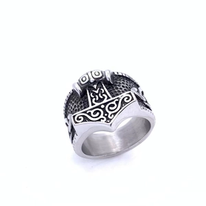 Vintage Thor's Hammer Mjolnir Stainless Steel Ring Nordic Viking Celtic Knot Mythology Punk Jewelry Band For Men